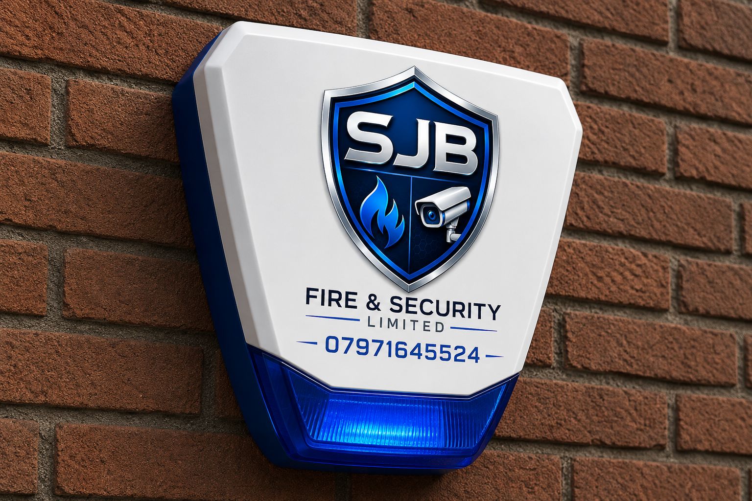 SJB Fire and Security external alarm bell box mounted on a property